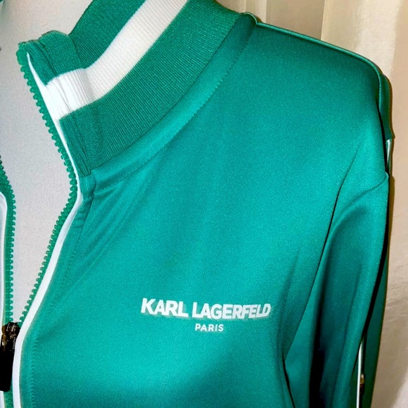 New! Karl Lagerfeld Paris Snap Side Logo Track Jacket Size XL Jade Green🤍 - Picture 7 of 15